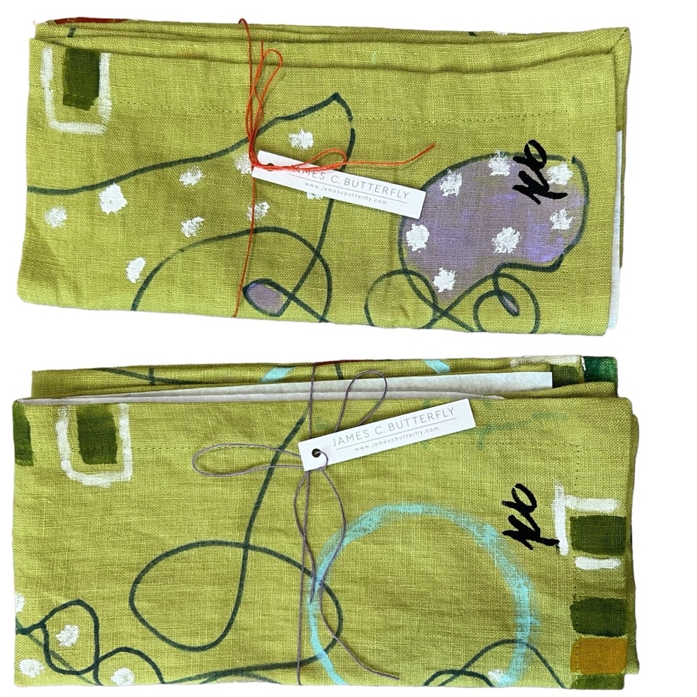 James c Butterfly Linen Napkins Artist design set of 2 green